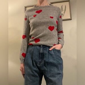 Philosophy Cashmere Gray Sweater with Red Hearts Size Medium